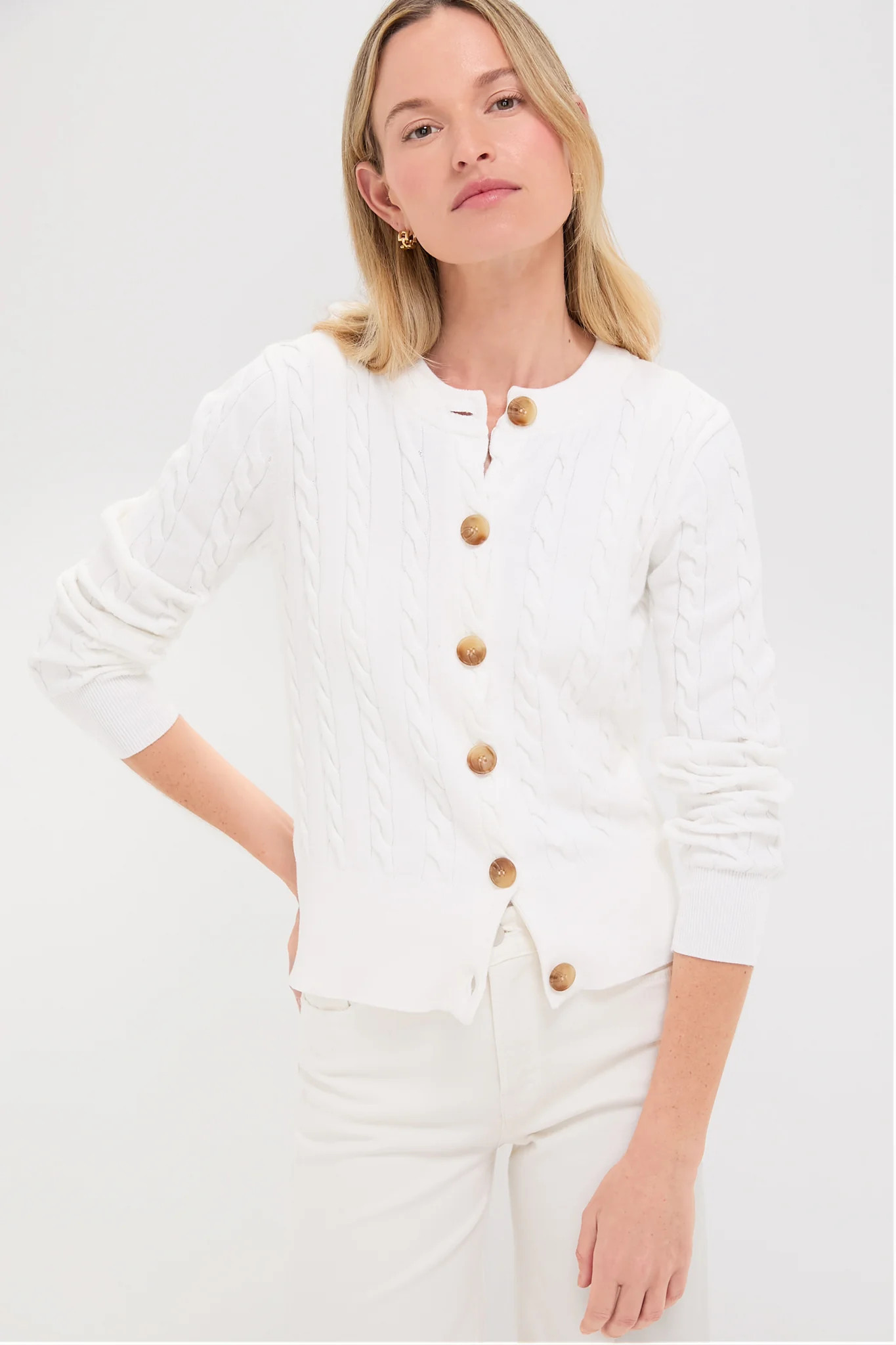 Ivory Cotton Cable Knit Kit Cardigan | Tuckernuck (US)