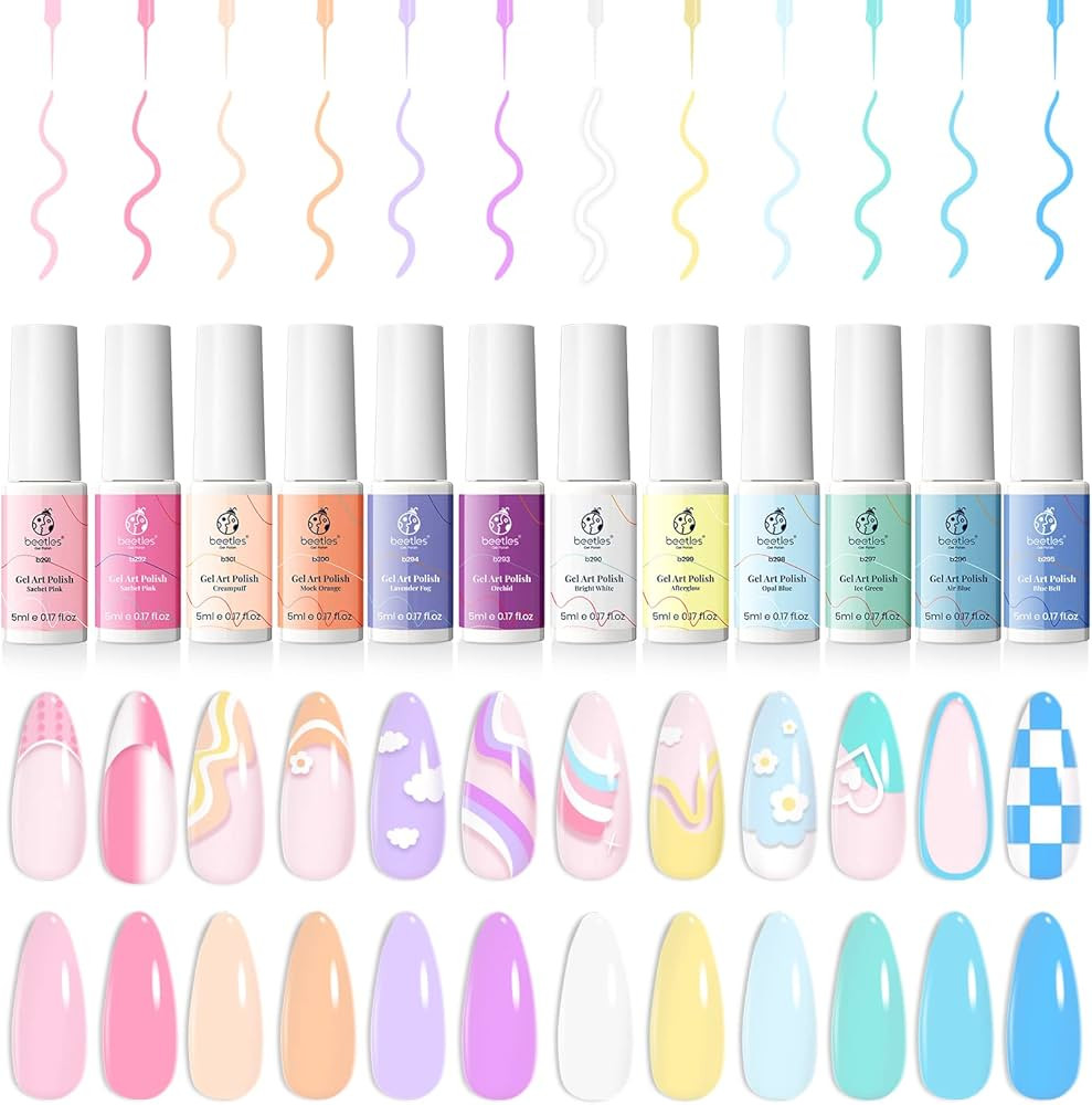 Beetles Gel Polish Nail Art Gel Liner Set-12 Colors Unicorn Dreamy Pastel Gel Art Paint for Swirl... | Amazon (CA)