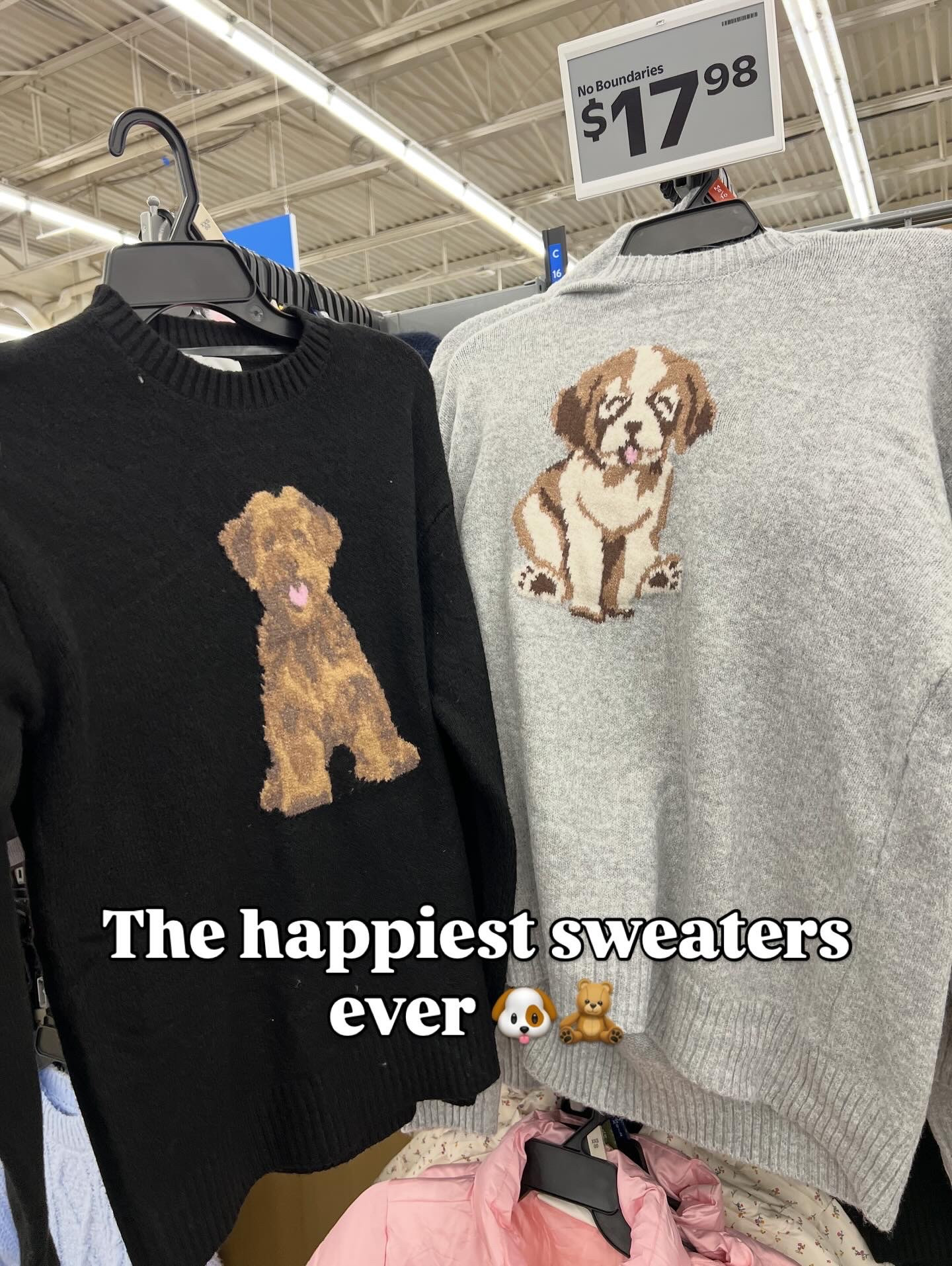 Walmart critter sweaters featuring puppies, there’s also a teddy bear and a deer! I went up one size to a medium. #walmartfashion 

#LTKHoliday #LTKGiftGuide #LTKFindsUnder50