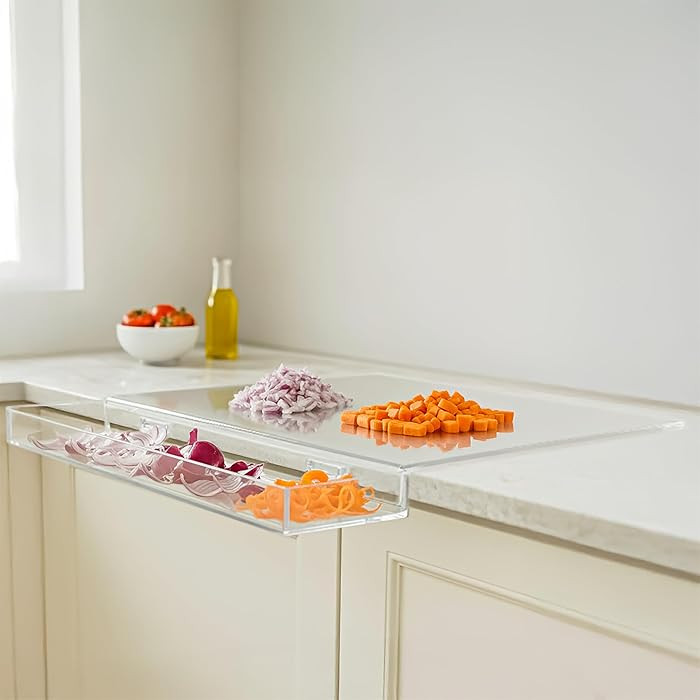 Acrylic Cutting Board with Counter Lip & Removable Scrap Bin | Clear Cutting Board for Countertop... | Amazon (US)