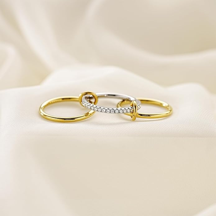 AllenCOCO 14K Gold Plated Stackable Rings, 3 Ring Set with CZ Cubic Zirconia, Gold & Silver Stack... | Amazon (US)