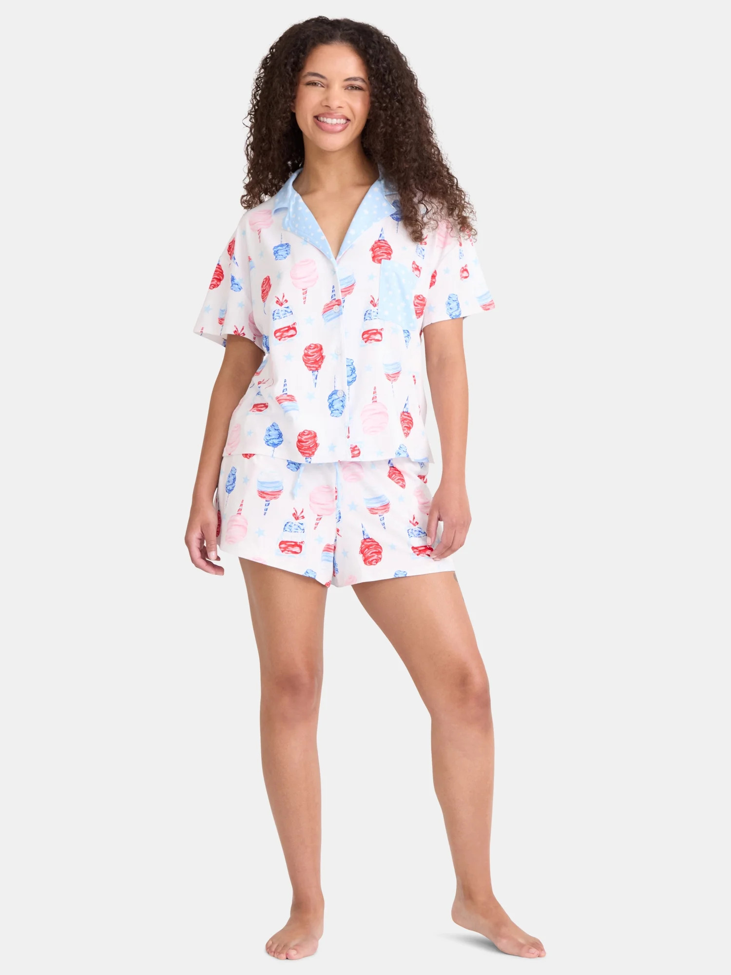 Way to Celebrate Women's Notch Collar Top and Shorts Pajama Set, 2-Piece, Sizes XS-3X | Walmart (US)
