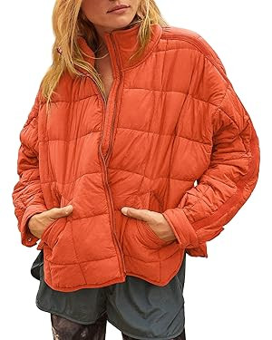 Aiopr Women's Oversized Lightweight Down Coat Long Sleeve Zip Packable Short Puffer Jackets | Amazon (US)