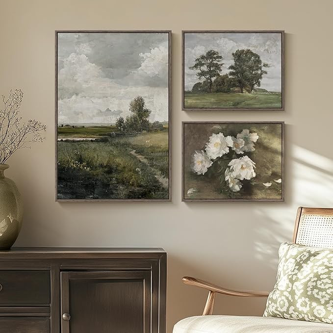 Large Framed Vintage Landscape Canvas Wall Art for Living Room, 3 Piece | Amazon (US)