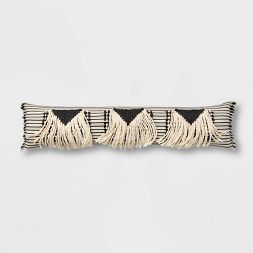 Bed Lumbar Global Fringe Decorative Pillow Black/Cream - Opalhouse™ | Target
