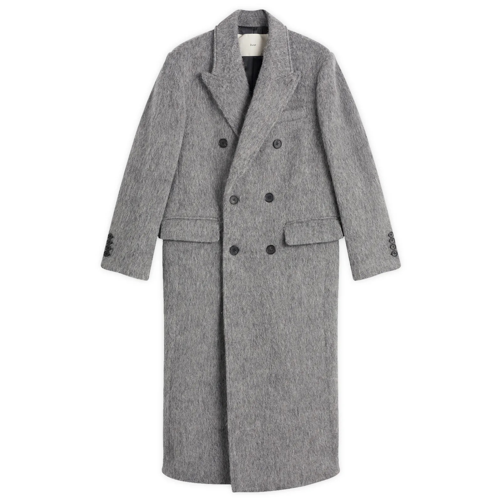 DUNST Women's Tailored Double Beasted Hairy Wool Coat Melange Grey Brushed | END. Clothing