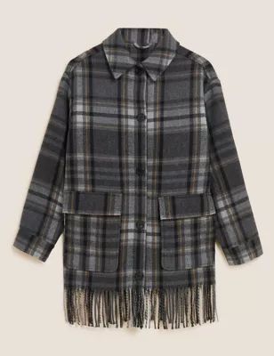 Checked Fringed Shacket with Wool | Marks & Spencer (UK)