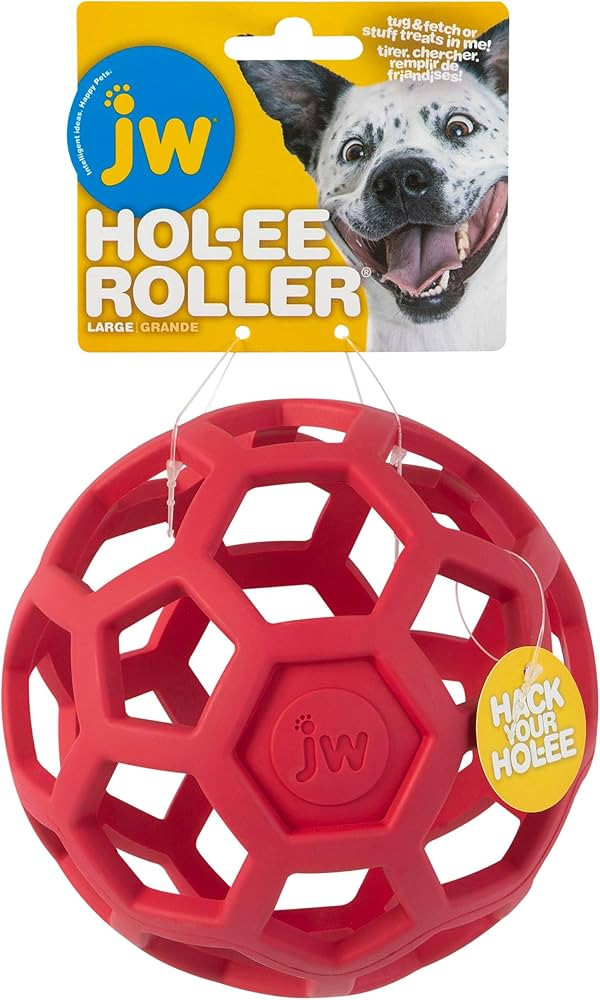 JW Pet Hol-ee Roller Dog Toy Puzzle Ball, Natural Rubber, Large (5.5 Inch Diameter), Colors May V... | Amazon (US)