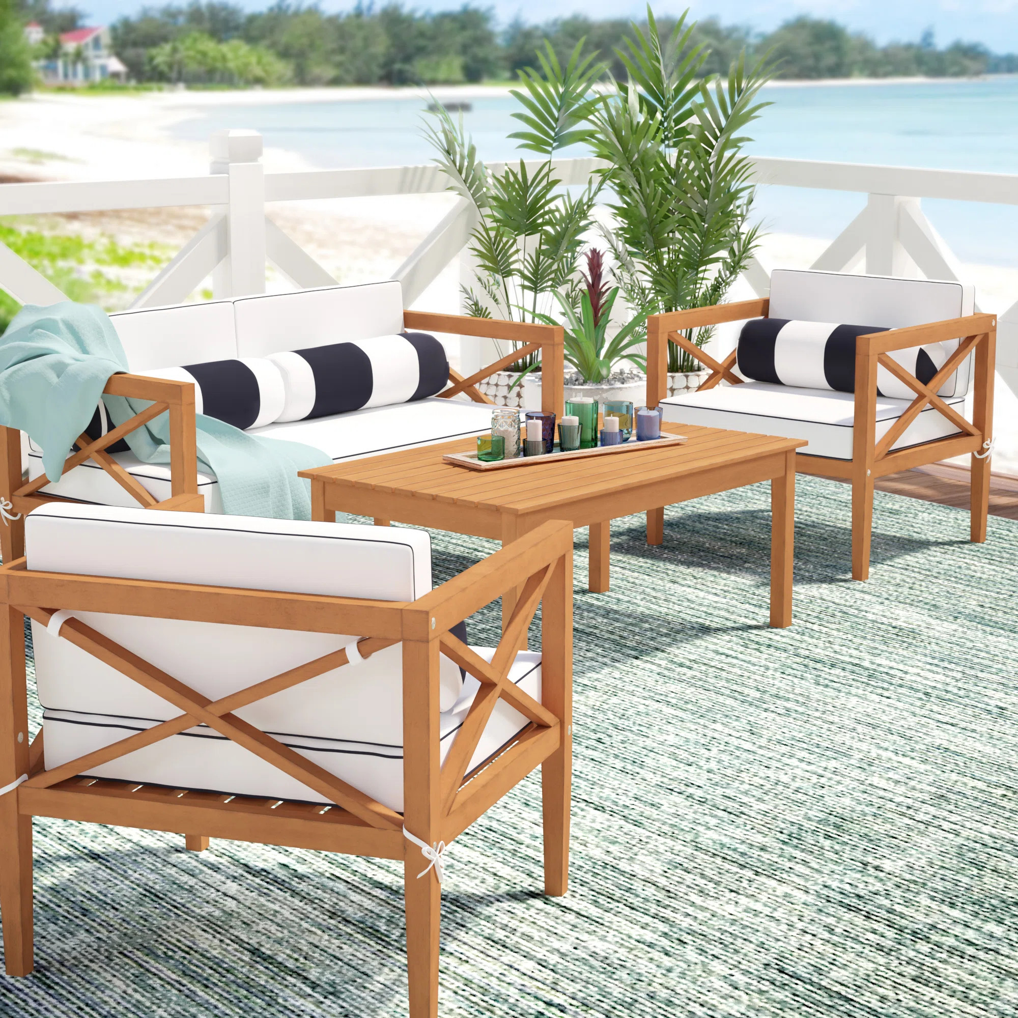 Mondovi Eucalyptus 4 - Person Patio Conversation Set with Cushions | Wayfair North America