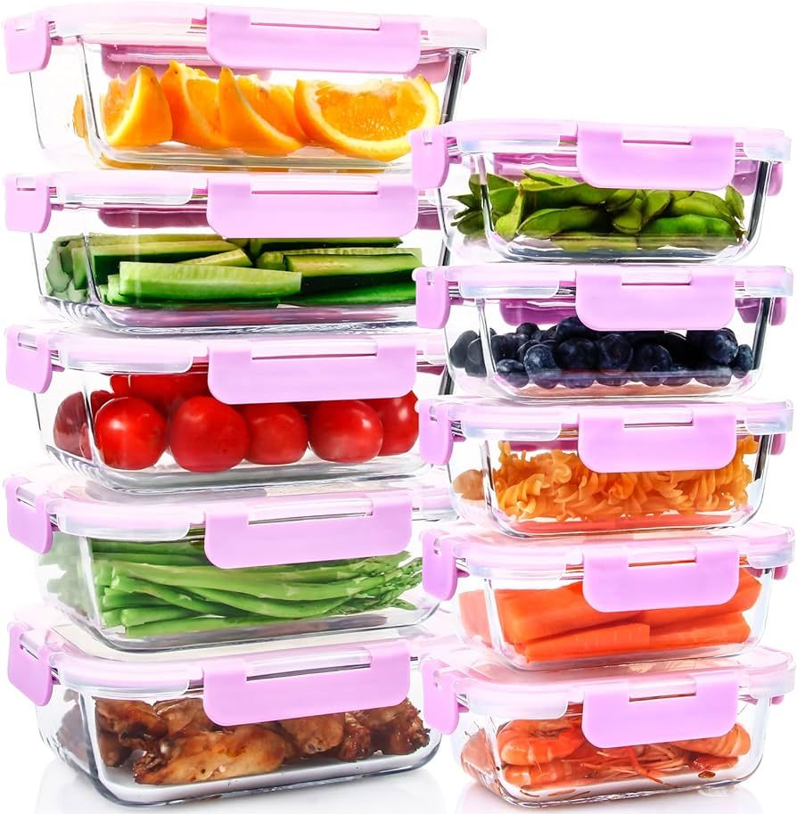 UMEIED 10 Pack Glass Food Storage Containers with Lids, Leakproof Airtight Glass Meal Prep Contai... | Amazon (US)