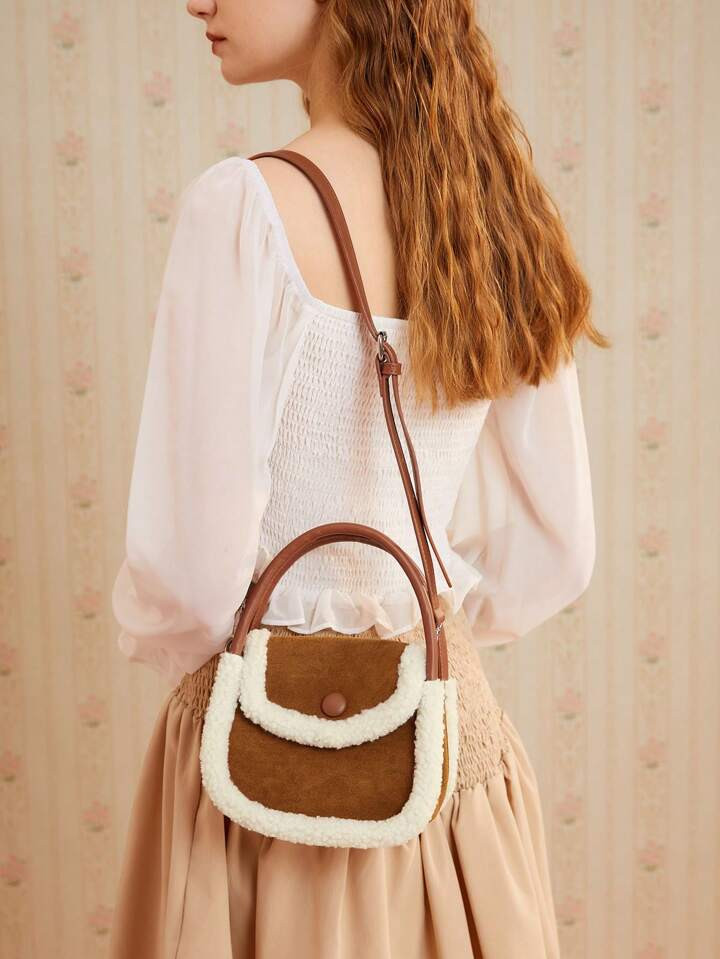 SHEIN MOD Mini Saddle Bag Contrast Binding Top Handle | SHEIN