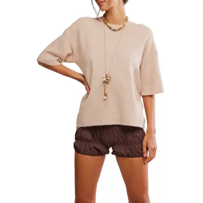 Free People Margot Oversize Short Sleeve Sweater in Lilac Spell Melange at Nordstrom, Size Large | Nordstrom
