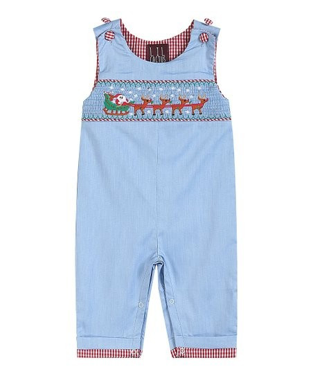 Lil Cactus Light Blue Santa & Sleigh Smocked Overalls - Infant & Toddler | Zulily