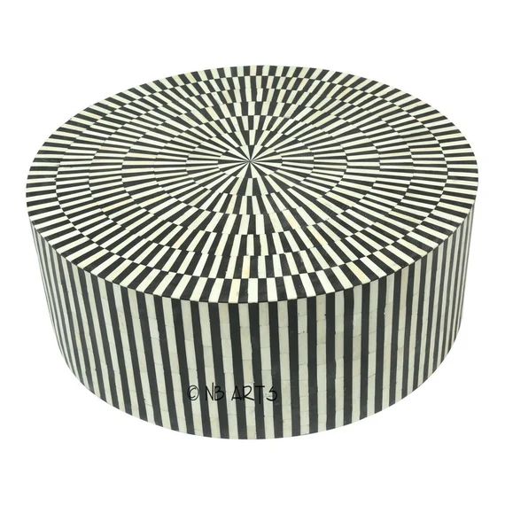Bone Inlay Coffee Table Round Striped Design in Black and White,  Bone Inlay Centre Table, Bone I... | Etsy (US)