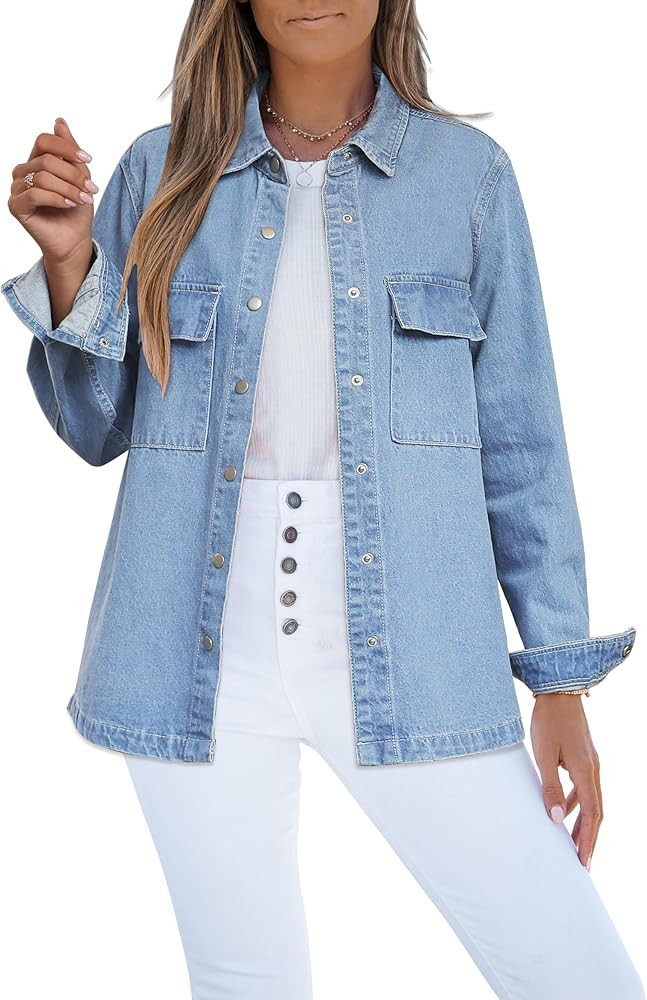 luvamia Jean Jackets for Women 2025 Fall Fashion Oversized Button Down Denim Jacket Western Shack... | Amazon (US)