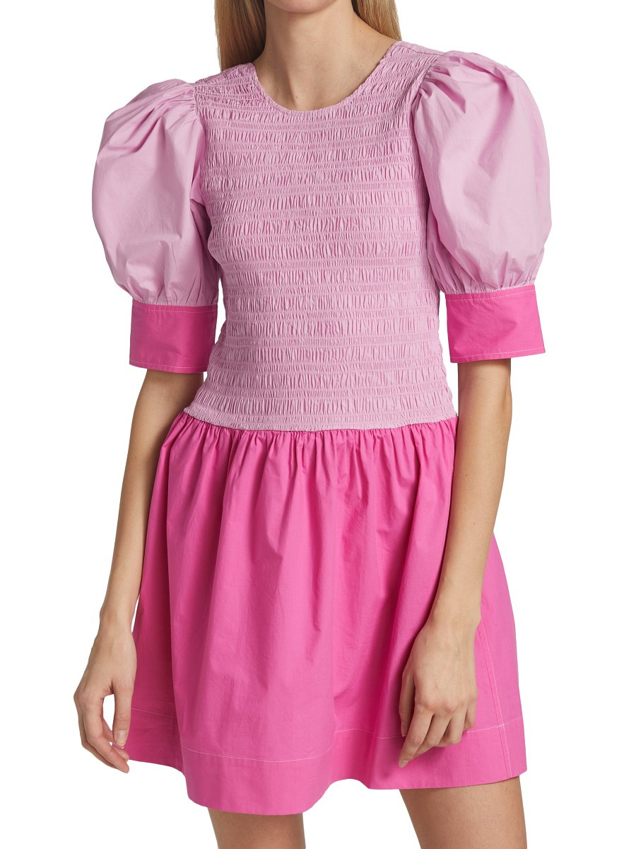 GANNI Women's Colorblock Poplin Cotton Mini Dress - Pink - Size 38 (6) | Saks Fifth Avenue OFF 5TH