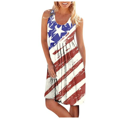 Women 4th of July Dress Women Casual Loose Tank Dresses Sleeveless Beach Vacation Dress Patriotic Pl | Walmart (US)