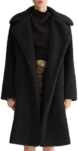 Orolay Women's Fuzzy Fleece Jacket Mid Long Faux Fur Lapel Sherpa Teddy Coat Winter Warm Outerwea... | Amazon (US)