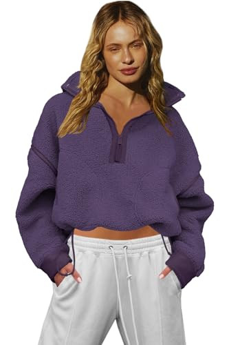 LAMISSCHE Half Zip Sweatshirt Women Oversized Sherpa Jacket V Neck Fleece Pullover Hoodie with Po... | Amazon (US)