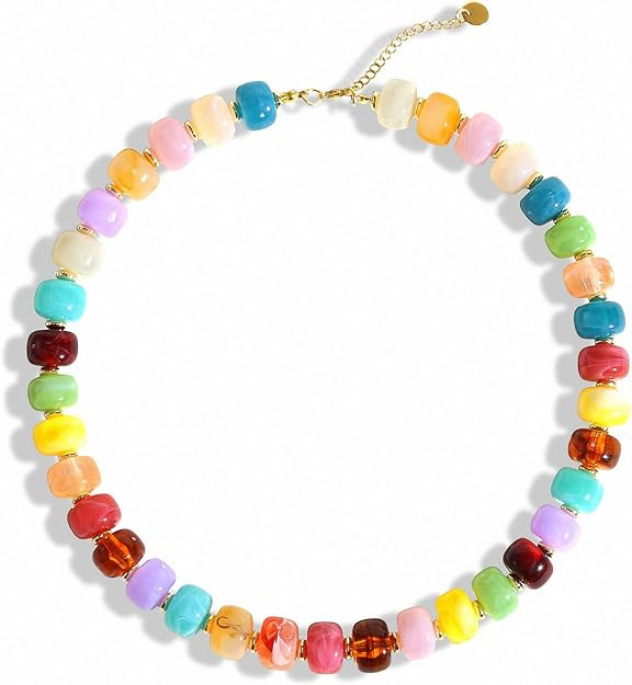 Boho Colorful Chunky Beaded Necklace for Women Trendy Resin Statement Choker Necklaces Summer Bea... | Amazon (US)