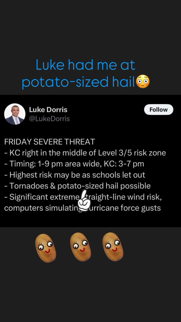 Luke had me at potato-sized hail😳 Oh, Midwest, Kansas, spring weather!

#LTKTravel #LTKstorytime #LTKdayinmylife