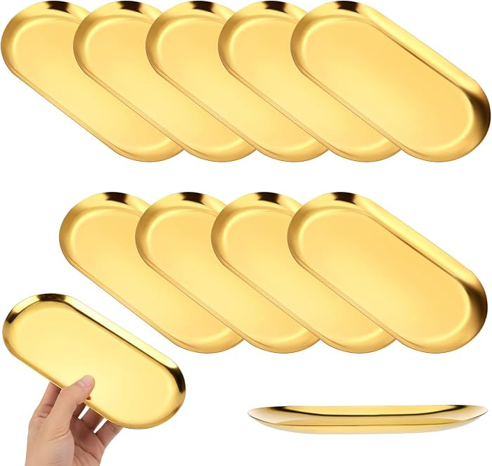 Stainless Steel Serving Tray Set 7 Inch Gold Oval Decorative Tray 10PCS | Amazon (US)