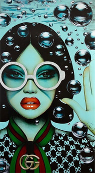 Female Portrait, Water, Sunglasses, Pop, Bubbly Blue by Anja Van Herle