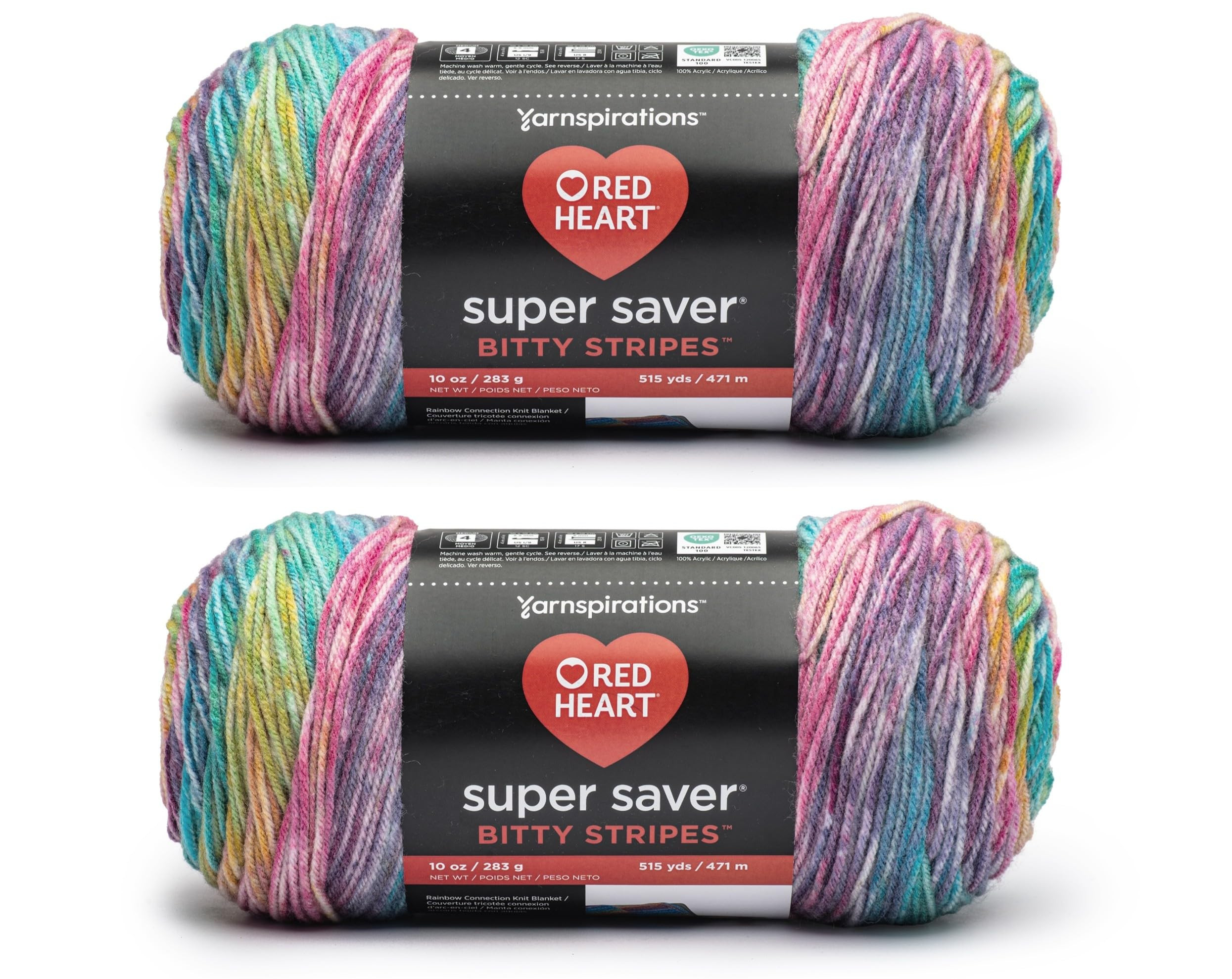 Red Heart Super Saver Bitty Stripes Unicorn Mane Yarn - 2 Pack of 283g/10oz - 100% Acrylic - #4 W... | Amazon (US)