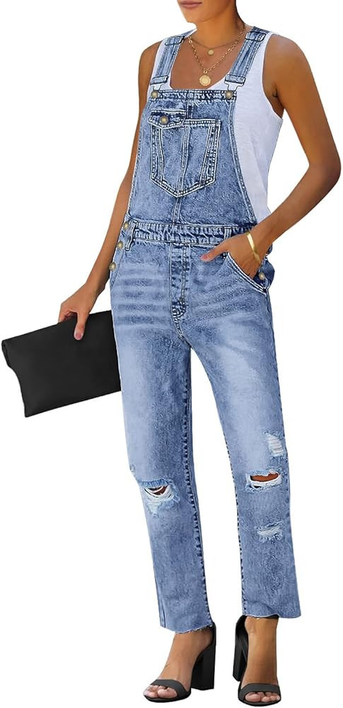 LookbookStore Women's Casual Ripped Denim Bib Overalls Stretch Jeans Pants Jumpsuits | Amazon (US)