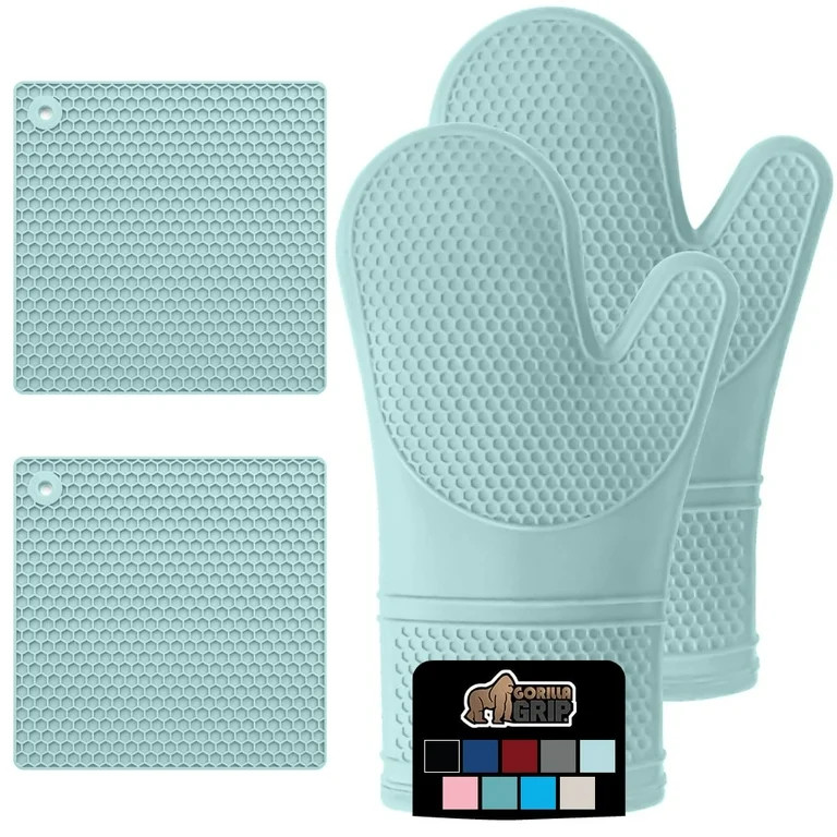 GORILLA GRIP Heat and Slip Resistant Silicone Oven Mitts and Trivet Set, Waterproof, Set of 4, Mi... | Walmart (US)