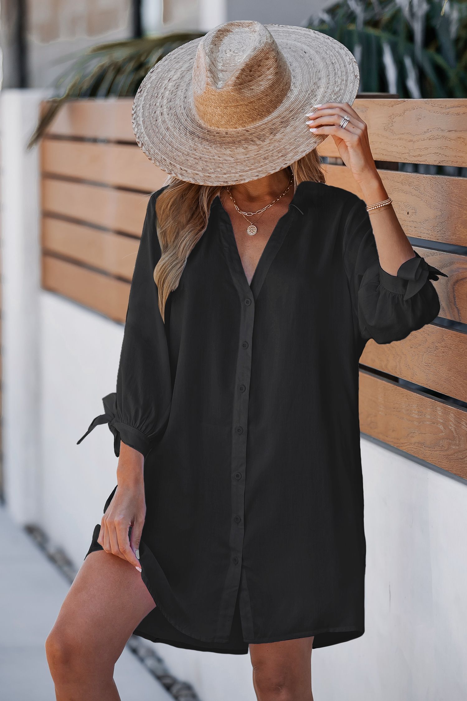 Black Lace-Up Cover-Up Dress | Cupshe US