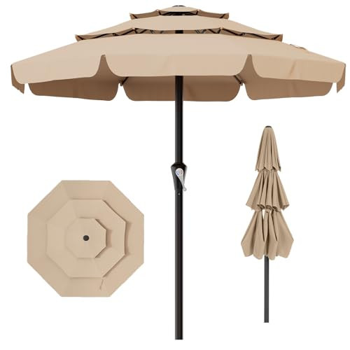 AreShark 11FT 3-Tiers Patio Umbrella with Valance, Outdoor with Crank, Large Outdoor Market Umbrellas Vented with 8 Sturdy Ribs, Patio Table Umbrellas for Garden, Deck, Backyard, Pool, Beige | Amazon (US)