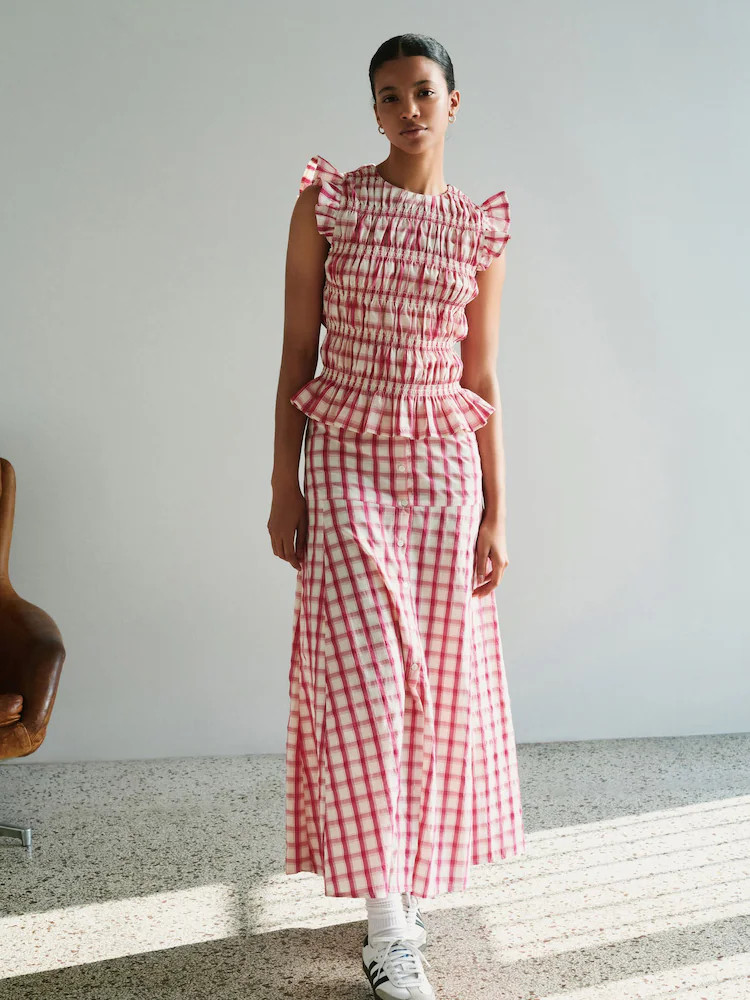 Pink/Cream Gingham Button Down Maxi Skirt | Next US