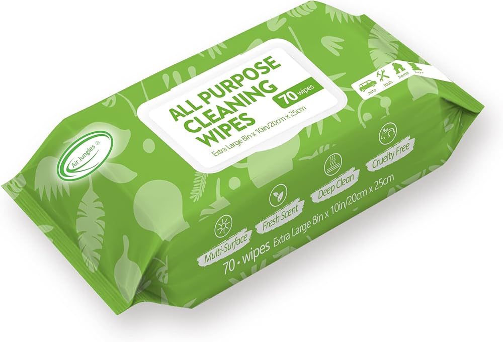 Air Jungles All Purpose Car and Home Cleaning Wipes 70 Count (Pack of 1), Extra Large 8" x 10" Si... | Amazon (US)