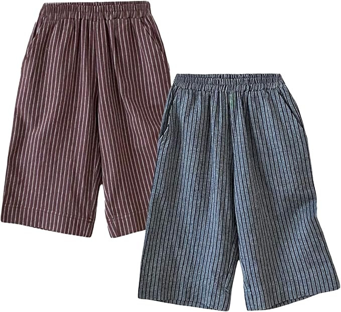 Ashmyova Casual Pants for Boys Girls Classic Linen Cotton Stripe Elastics Waist Spring Autumn Tro... | Amazon (US)