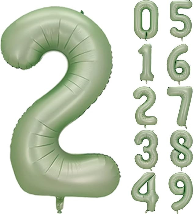 Number 2 Balloon, 40-Inch Sage Green Number Balloon | Amazon (US)