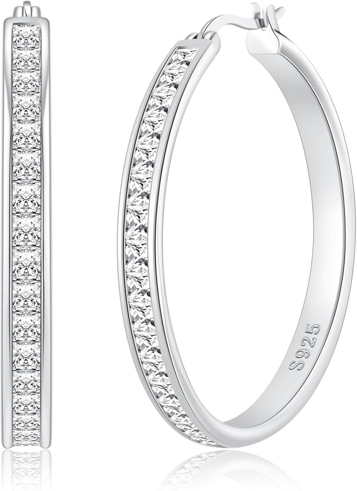 Large Rhinestone Hoops Earrings for Women, Hypoallergenic Big CZ Hoops with Sterling Silver Post,... | Amazon (US)