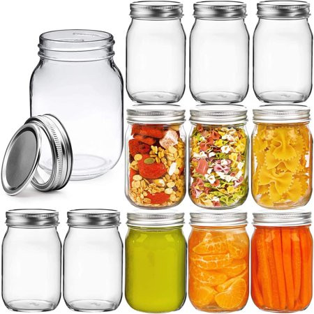 12 oz Mason Jars Clear Glass Regular Mouth with Lid and Band, set of 12 | Walmart (US)