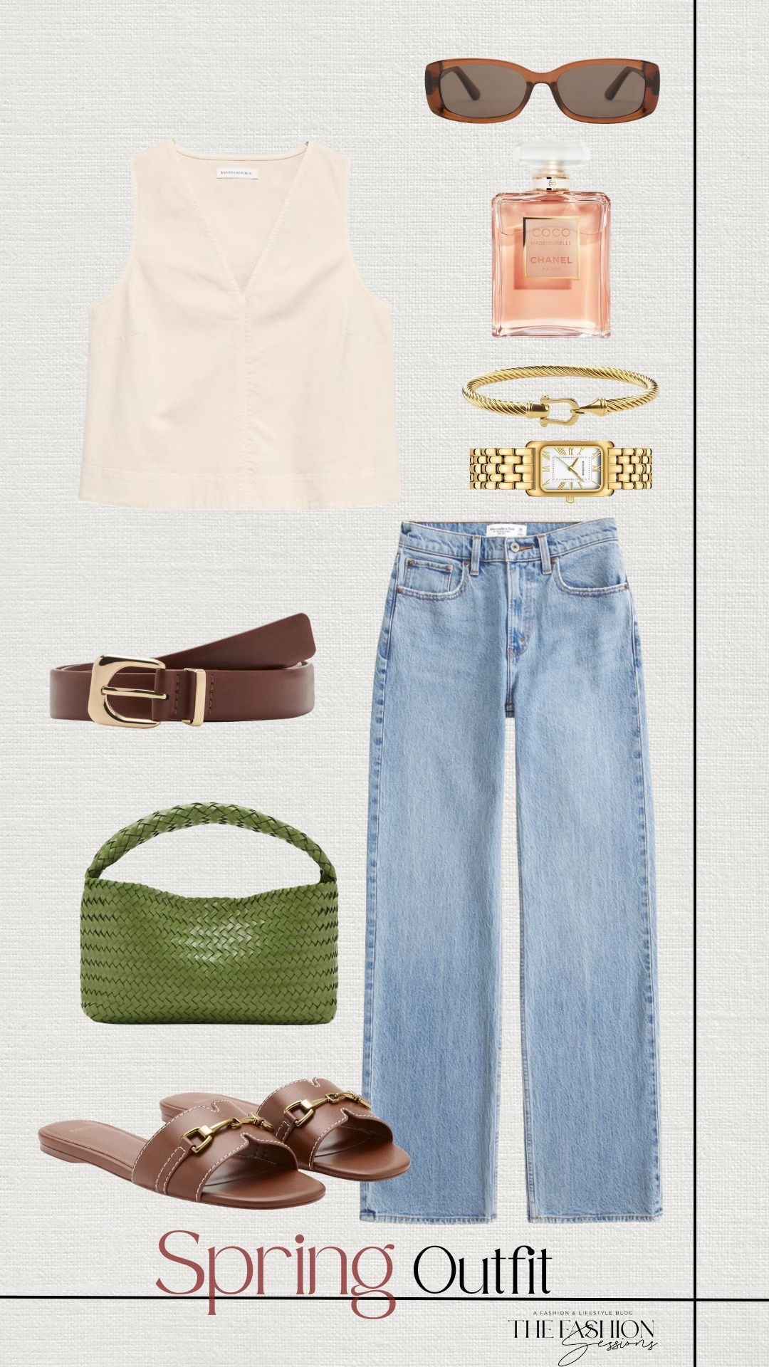 Spring Outfit | Linen Tank | Denim Jeans | Green Woven Bag | Brown Belt | Brown Sandals | 

#LTKSeasonal #LTKgrwm #LTKootd