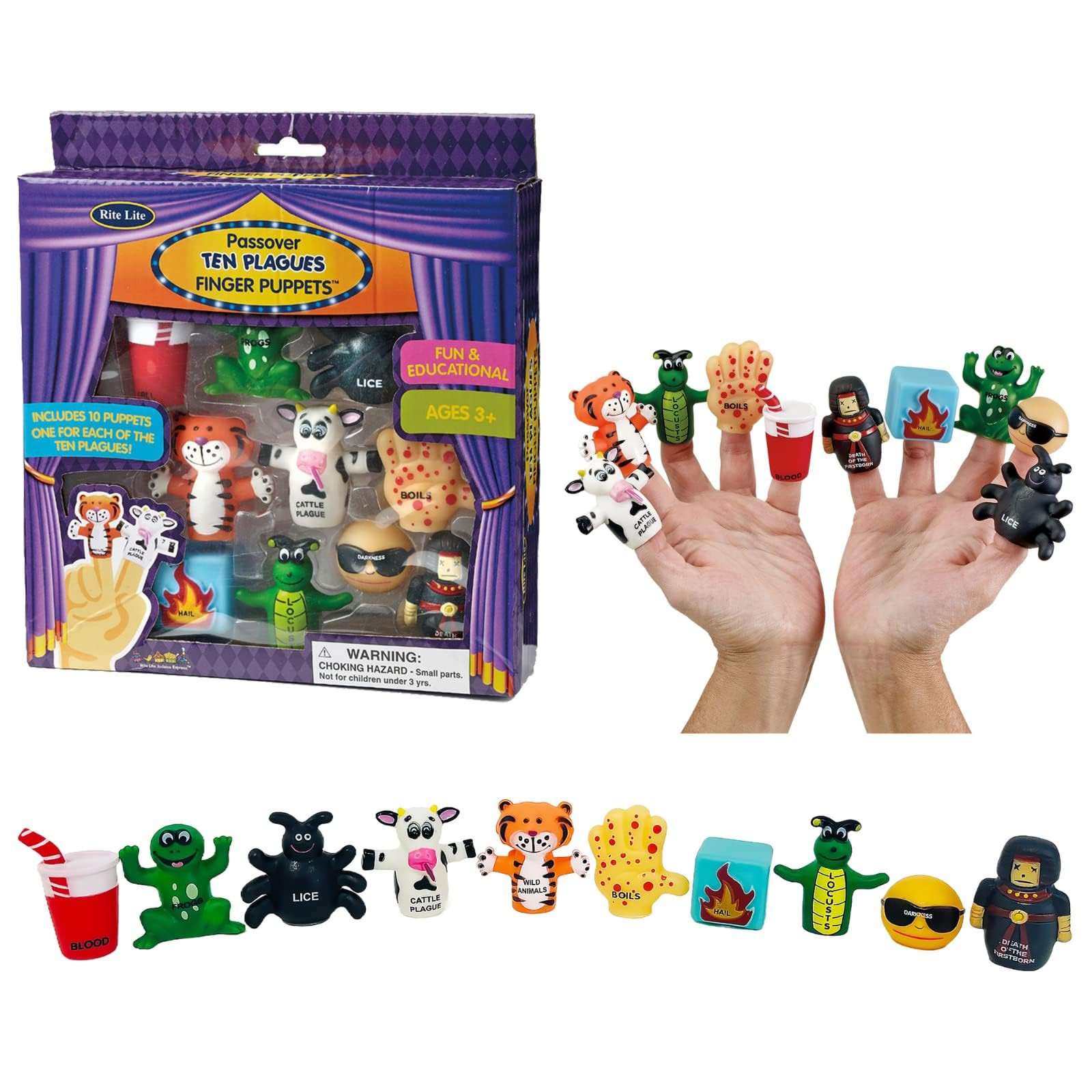 Jewish Holiday Learning & Storytelling Passover 10 Plagues Finger Puppets Set – 10 Vinyl Puppets for Each Plague - Fun Educational Toy for Kids Ages 3+, Ideal for Passover Seder & Classroom | Amazon (US)