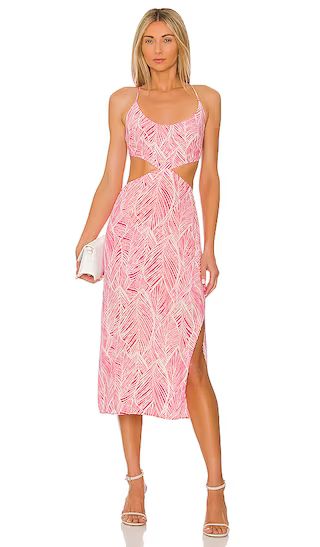 Makena Midi Dress in Fuchsia Leaf Print | Revolve Clothing (Global)