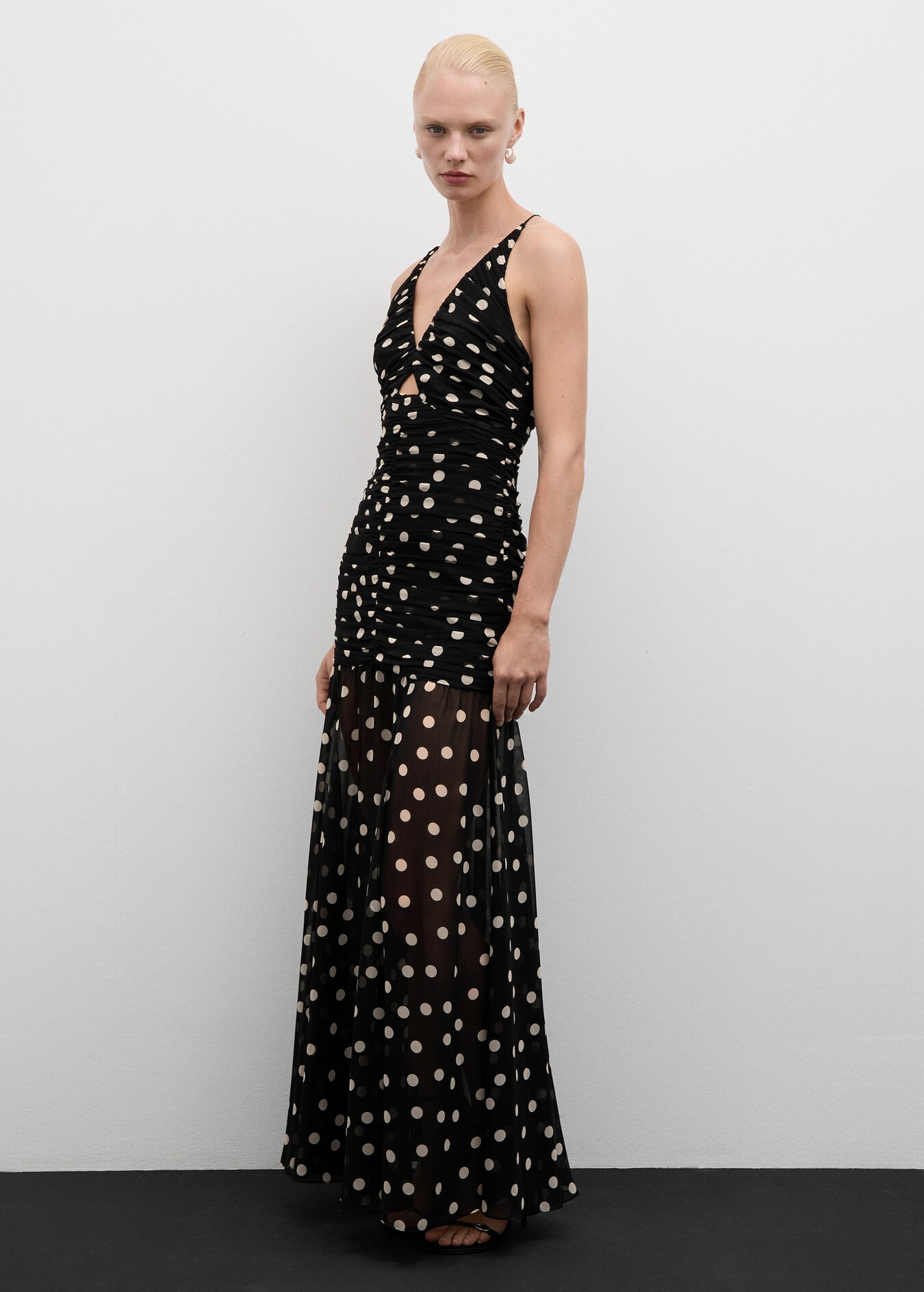 Polka dots draped dress - Woman | MANGO USA | MANGO (US)