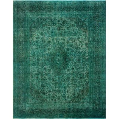 Distressed Overdyed Ayaan Hand-Knotted Teal Green Area Rug | Wayfair North America