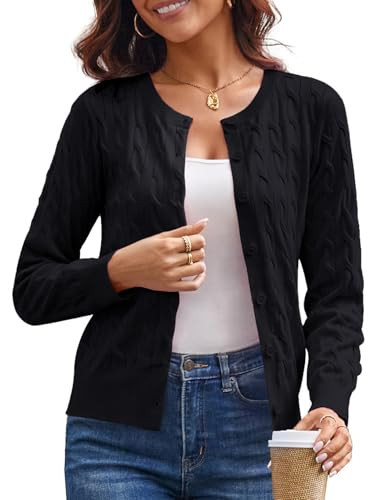 GRACE KARIN Womens 2025 Long Sleeve Button Up Cardigans Lightweight Cable Knit Button Down Sweaters for Women Black M | Amazon (US)