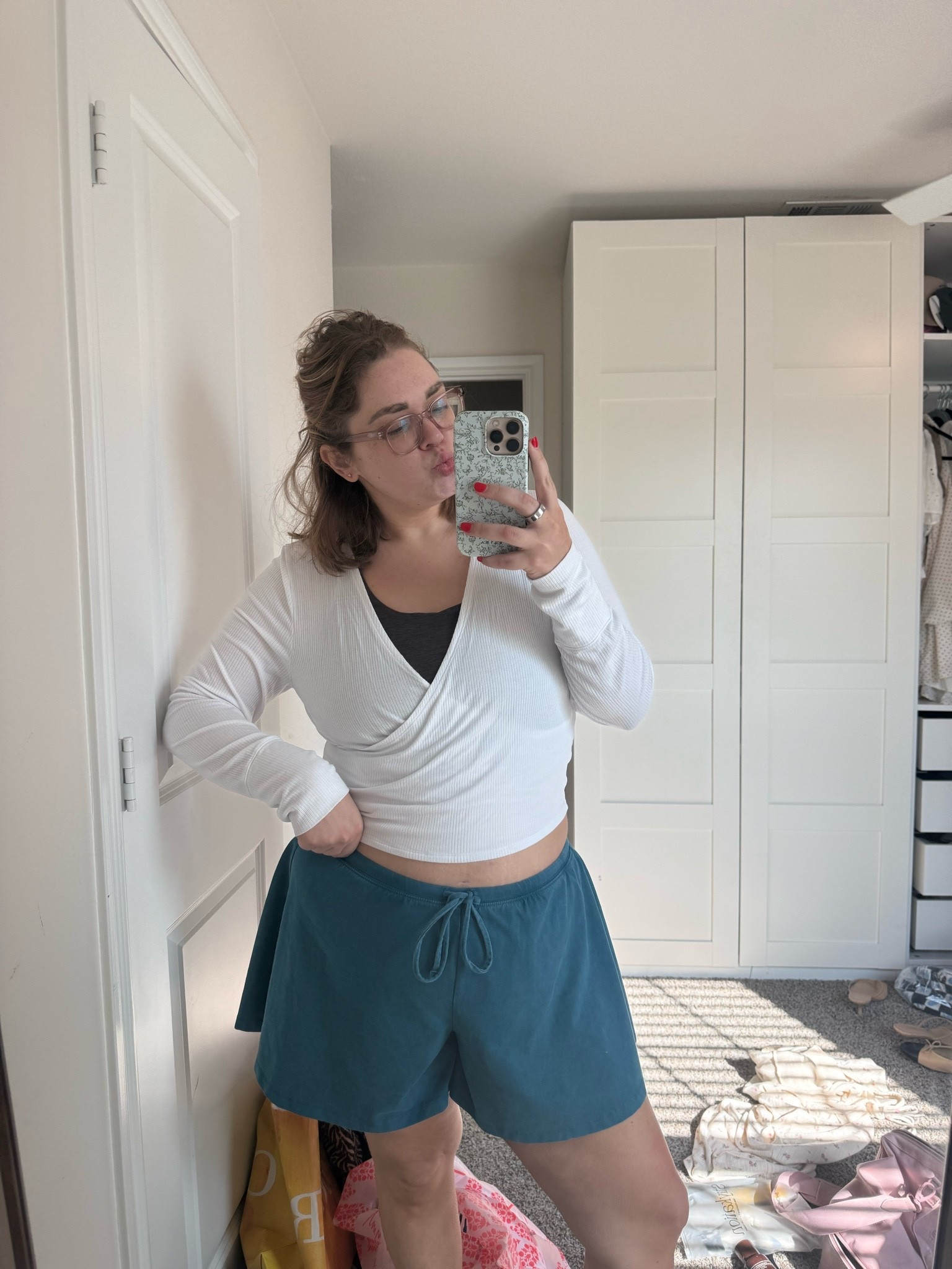 School drop off outfit wearing xl in tops and large in shorts. Wrap top and sports bra are old but linked similar.

#LTKootd #LTKmomlife