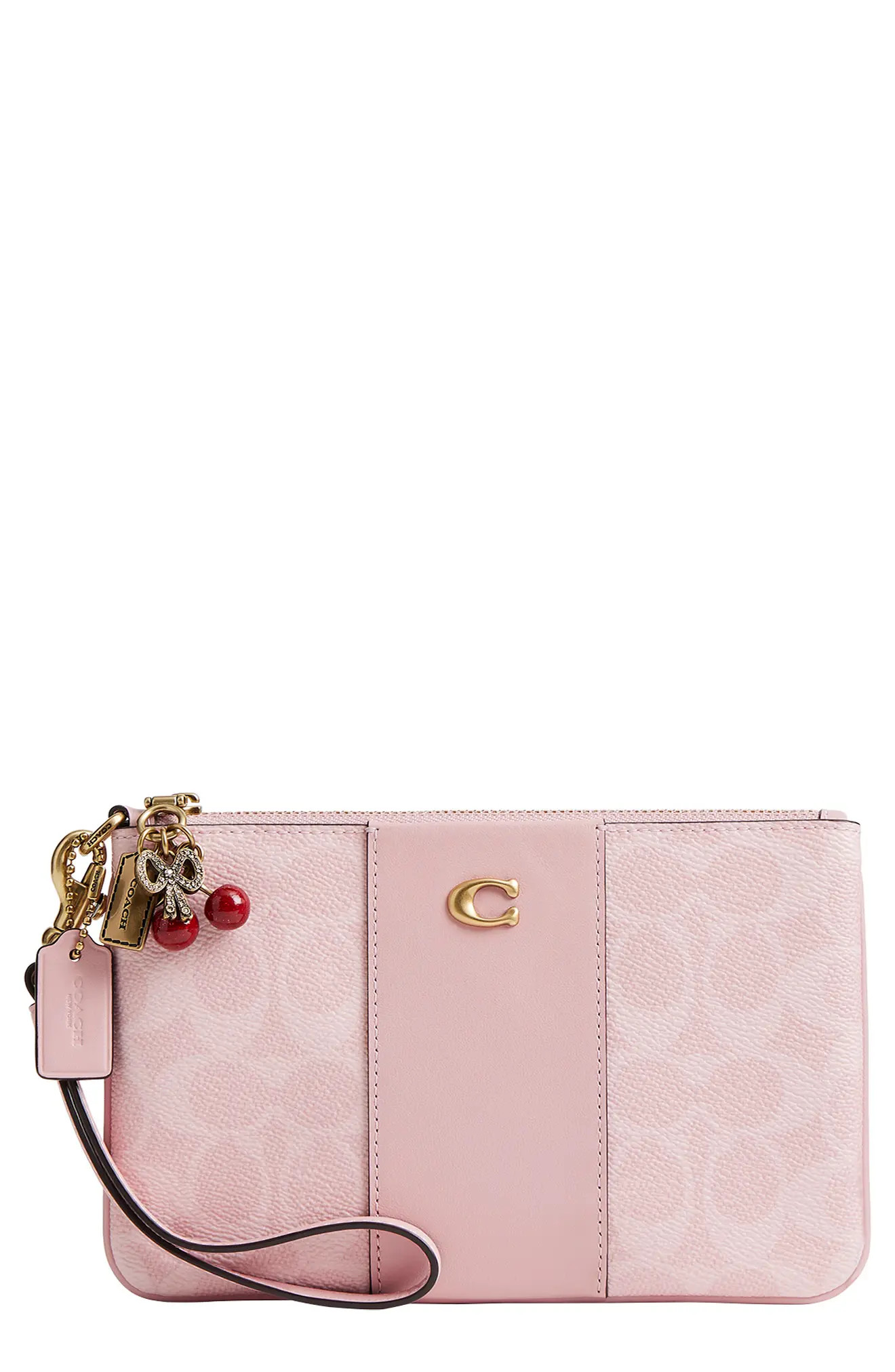 COACH Signature Coated Canvas & Leather Small Wristlet with Charms (Women) | Nordstrom | Nordstrom