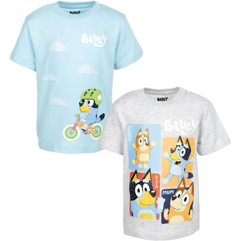 Bluey Bingo Mom Bandit Toddler Boys Girls 2 Pack Graphic T-Shirt Blue/Gray 4T | Walmart (US)