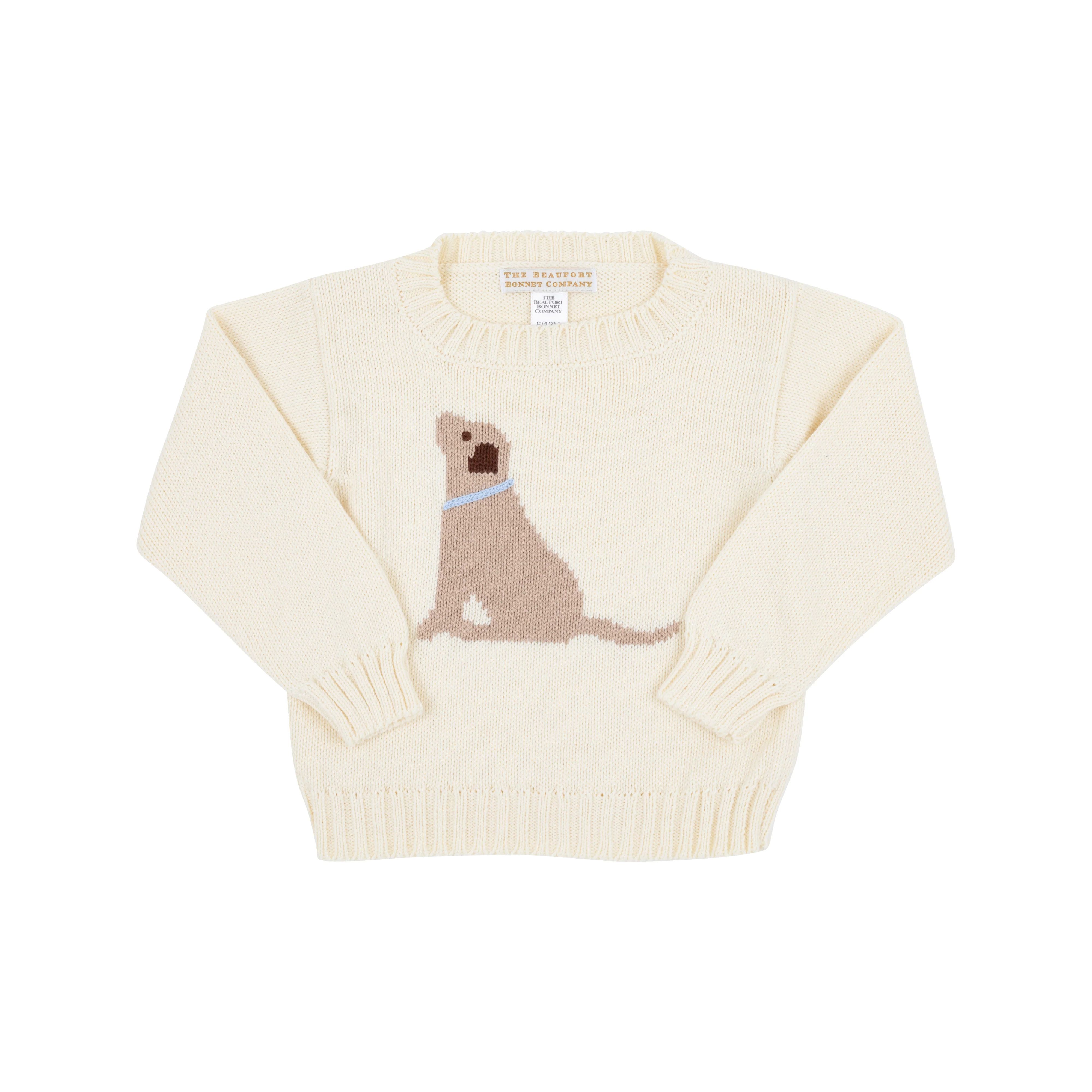 Isaac's Intarsia Sweater (Unisex) - Palmetto Pearl with Dog Intarsia | The Beaufort Bonnet Company