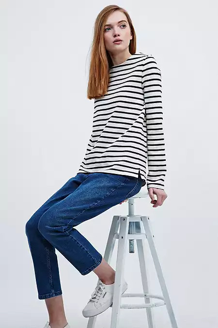 Petit Bateau Mariniere Stripe Long Sleeve Tee in&nbsp;Cream | Urban Outfitters UK