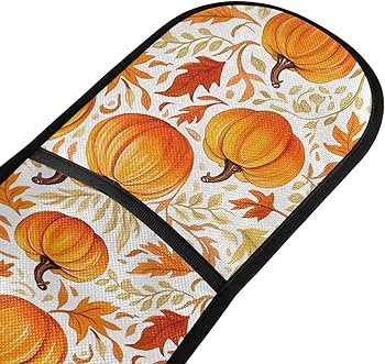Double Oven Gloves Autumn Pumpkin Leaves Heat Resistant Pot Holder Oven Mitt Gloves for BBQ Cooki... | Amazon (UK)